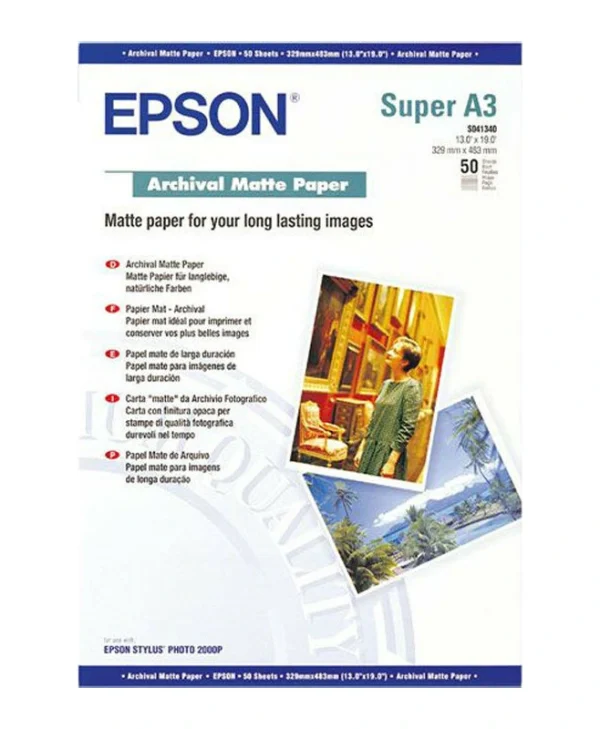 Epson Archival Matte Paper Φωτογραφικό Χαρτί A3+ 189gr/m² για Εκτυπωτές Inkjet 50 Φύλλα C13S041340