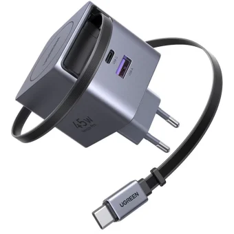 Ugreen Φορτιστής με Θύρα USB-A και Θύρα USB-C και Καλώδιο USB-C 45W Γκρι (X614) 65822