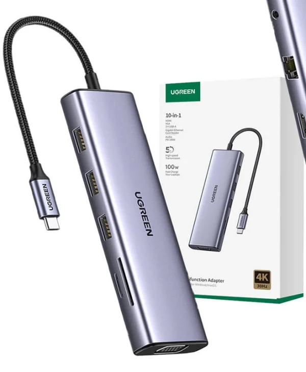 Ugreen Cm498 USB-C Docking Station με 4K PD Ethernet Γκρι 15601
