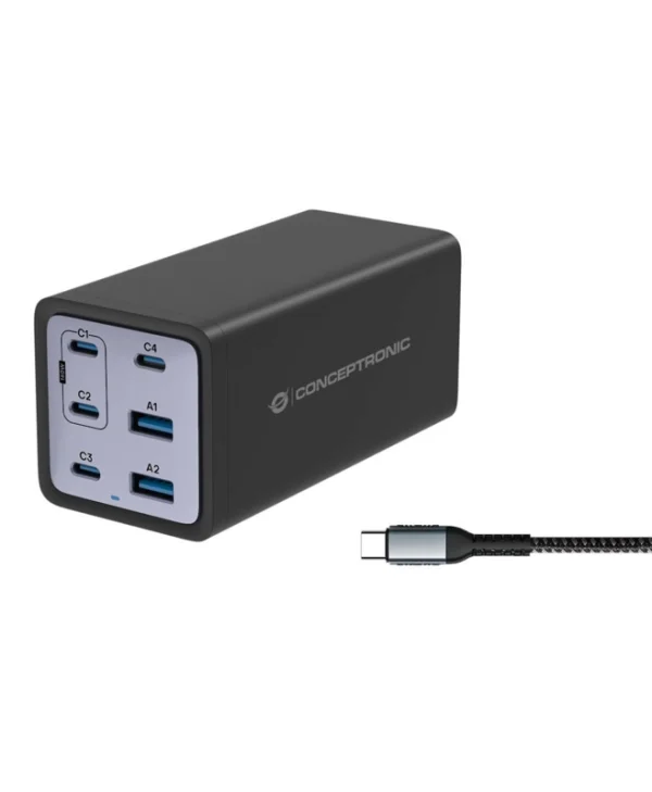 Conceptronic Βάση Φόρτισης με 2 Θύρες USB-A και 4 Θύρες USB-C 200W Power Delivery σε Μαύρο χρώμα (OZUL06BE)