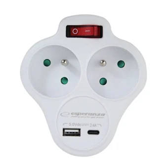 Esperanza Πολύπριζο 2 Θέσεων με USB-A και USB-C Χωρίς Καλώδιο ELK311W
