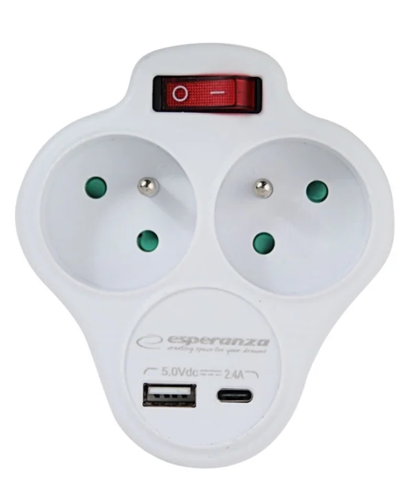 Esperanza Πολύπριζο 2 Θέσεων με USB-A και USB-C Χωρίς Καλώδιο ELK311W