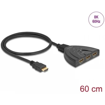 Delock Hdmi Switch 3 Ports 8k60hz/4k144hz + Integrated 60cm Cable Delock 18649