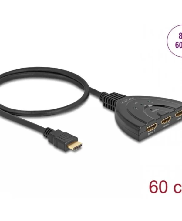 Delock Hdmi Switch 3 Ports 8k60hz/4k144hz + Integrated 60cm Cable Delock 18649