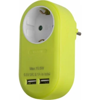 Entac EPAG-1EE-2USB-L Μονόπριζο με 2 USB-A Πράσινο