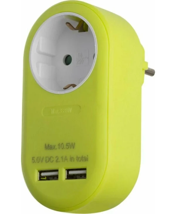 Entac EPAG-1EE-2USB-L Μονόπριζο με 2 USB-A Πράσινο