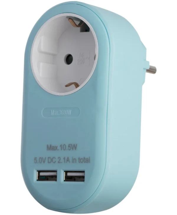 Entac EPAG-1EE-2USB-B Μονόπριζο με 2 USB-A Μπλε