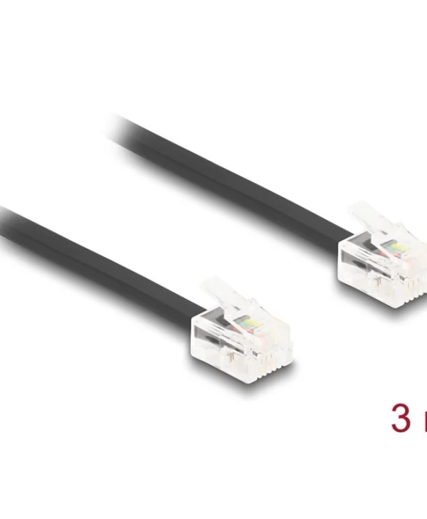 DeLock Flat Τηλεφωνικό Καλώδιο RJ11 6P4C 3m Μαύρο (90619)
