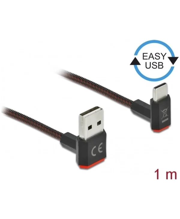 DeLock Angle (90°) / Braided USB 2.0 Cable USB-C male - USB-A male Μαύρο 1m (85276)