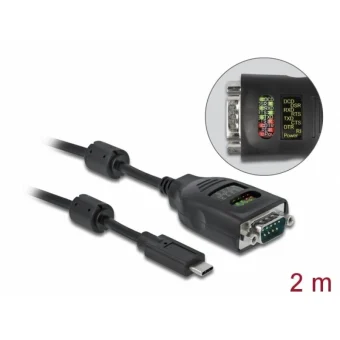 Delock Usb Type C To Serial Rs-232 Db9 Ftdi Cable Led 2m Delock 90414