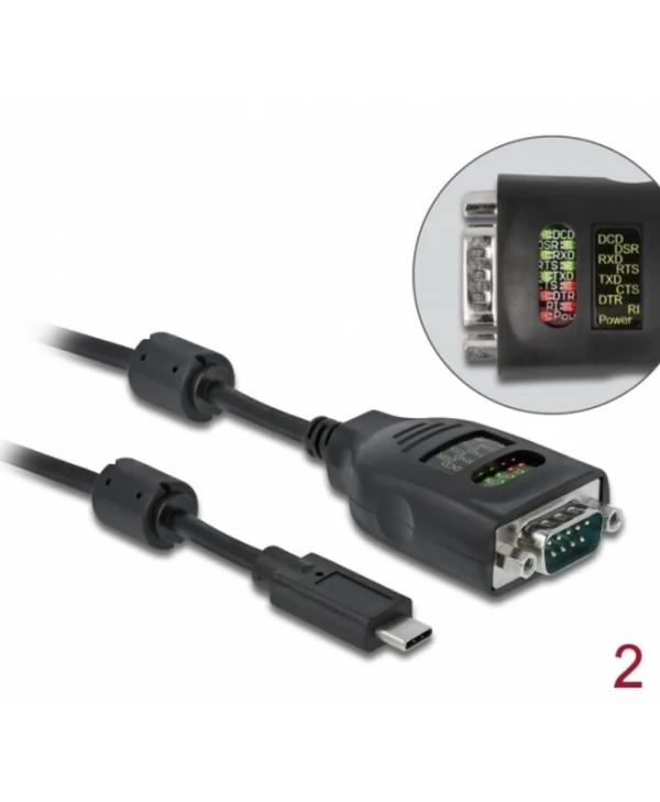 Delock Usb Type C To Serial Rs-232 Db9 Ftdi Cable Led 2m Delock 90414