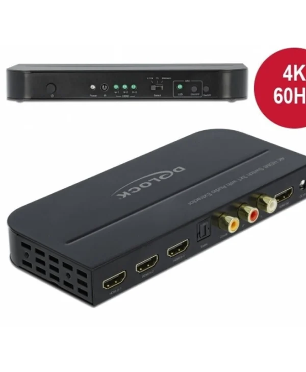 Delock Hdmi Switch 3 Ports 4k@60hz Audio Extractor Delock 66498