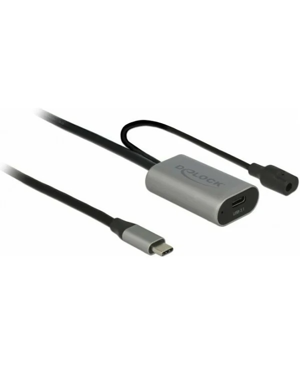 DeLock USB 3.1 Cable USB-C male - USB-C female with DC Μαύρο 5m (85392)