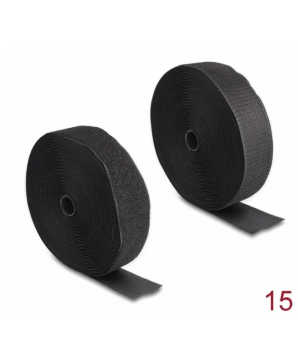 Delock Hook--loop Roll 15m X 50mm Heavy-duty Black Delock 20854