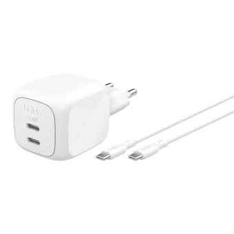 Belkin Φορτιστής GaN με 2 Θύρες USB-C και Καλώδιο USB-C 50W Power Delivery Λευκός (BoostCharge Pro) WCH019KQ1MWH-B6