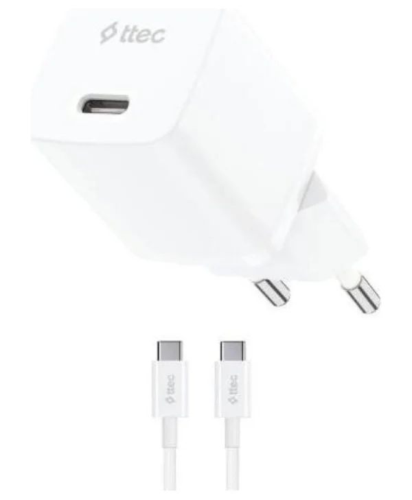 TTEC Φορτιστής GaN με Θύρα USB-C και Καλώδιο USB-C - USB-C 30W Power Delivery Λευκός (SmartCharger) 2SCG30CB
