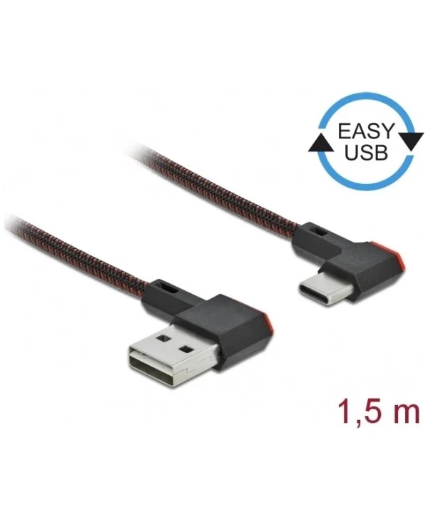 DeLock Angle (90°) / Braided USB 2.0 Cable USB-C male - USB-A male Μαύρο 1.5m (85282)