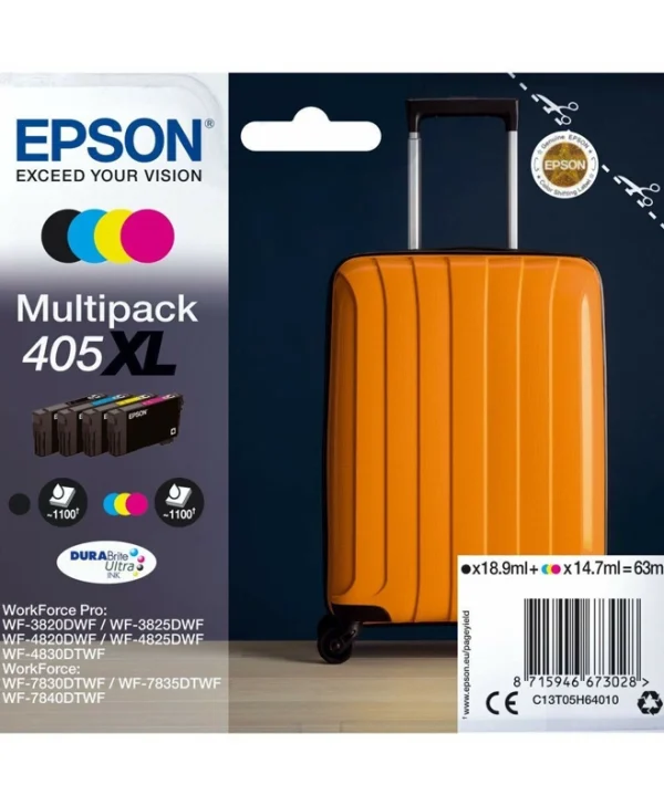 Epson 405XL Γνήσιο Πακέτο 4 Μελανιών Εκτυπωτή InkJet Κίτρινο / Κυανό / Ματζέντα / Μαύρο (C13T05H64020)
