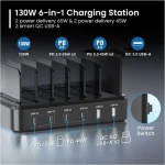Ewent Βάση Φόρτισης με 2 Θύρες USB-A και 4 Θύρες USB-C 130W Power Delivery / Quick Charge 3.0 σε Μαύρο χρώμα (EW1335) 435344 - Image 4