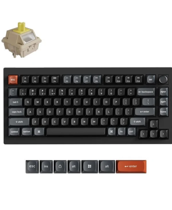 Keychron V1 Ultra 8K V1U-D4 Ασύρματο Gaming Μηχανικό Πληκτρολόγιο 75% με Keychron Silk POM Banana διακόπτες και RGB φωτισμό (Αγγλικό US)