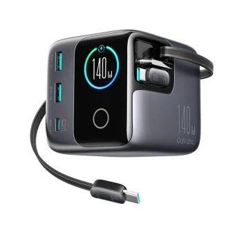 Joyroom Βάση Φόρτισης GaN με 2 Θύρες USB-A και Θύρα USB-C και Καλώδιο USB-C 140W Quick Charge 3.0 σε Γκρι χρώμα (JR-TRD01)