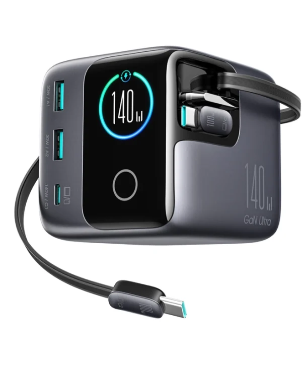 Joyroom Βάση Φόρτισης GaN με 2 Θύρες USB-A και Θύρα USB-C και Καλώδιο USB-C 140W Quick Charge 3.0 σε Γκρι χρώμα (JR-TRD01)