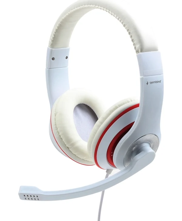 Gembird MHS-03-WT On Ear Gaming Headset με σύνδεση 3.5mm Λευκό / Κόκκινο MHS-03-WTRD