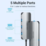 Vention TODHB USB-C Docking Station με HDMI 4K PD και συνδεση 2 Οθονών Γκρι - Image 3