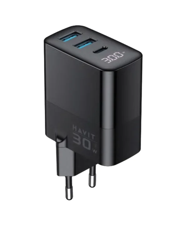 Havit Φορτιστής Χωρίς Καλώδιο GaN με 2 Θύρες USB-A και Θύρα USB-C 30W Quick Charge 2.0 / Quick Charge 3.0 Μαύρος (UCLE001) UCLE001 EU