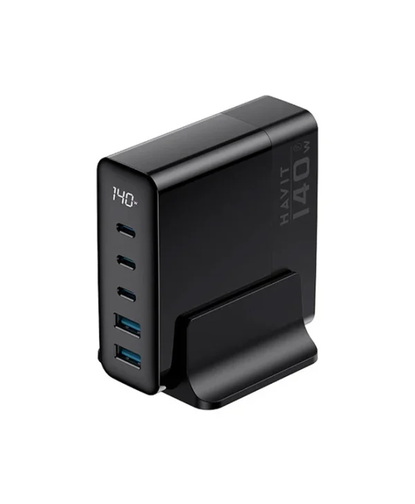 Havit Βάση Φόρτισης GaN με 2 Θύρες USB-A και 3 Θύρες USB-C 140W Power Delivery σε Μαύρο χρώμα (UCLE004) UCLE004 EU