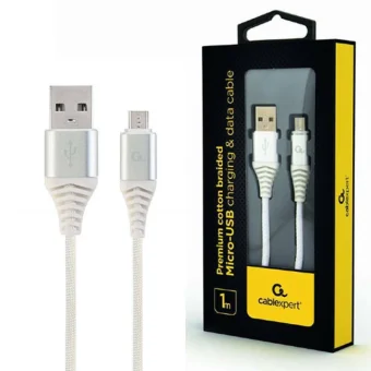 Cablexpert Braided USB 2.0 to micro USB Cable Ασημί 1m (CC-USB2B-AMmBM-1M-BW2)