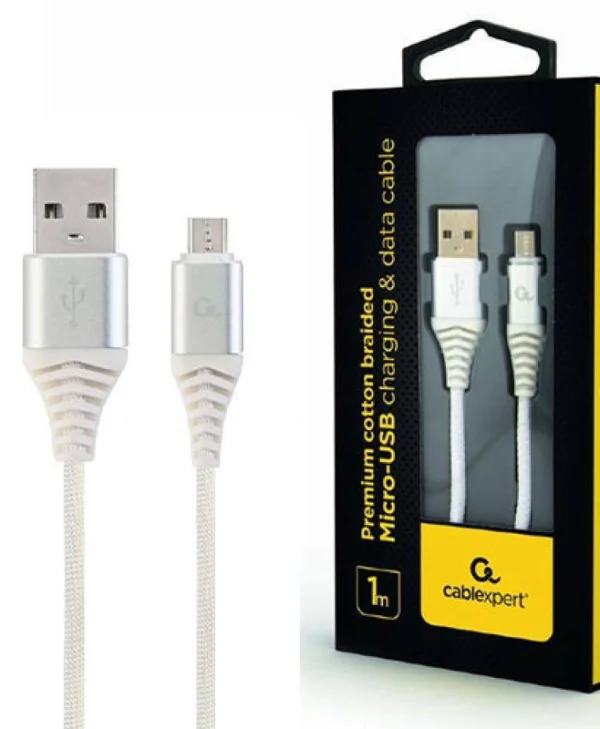 Cablexpert Braided USB 2.0 to micro USB Cable Ασημί 1m (CC-USB2B-AMmBM-1M-BW2)