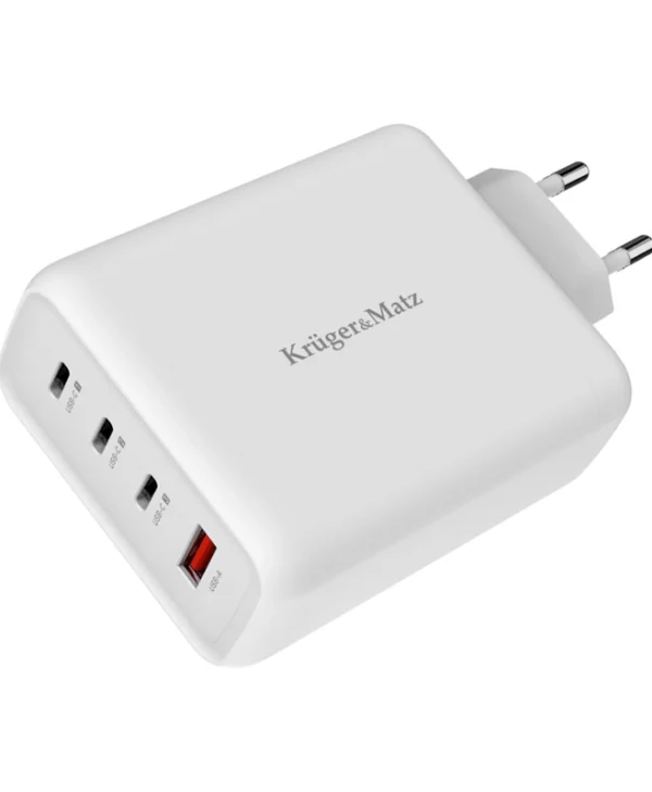 Kruger & Matz Φορτιστής Χωρίς Καλώδιο GaN με Θύρα USB-A και 3 Θύρες USB-C 140W Power Delivery / Quick Charge 3.0 Λευκός (KM0859)