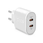 SBS Φορτιστής Χωρίς Καλώδιο με 2 Θύρες USB-C 20W Power Delivery Λευκός TETRPD20CCW