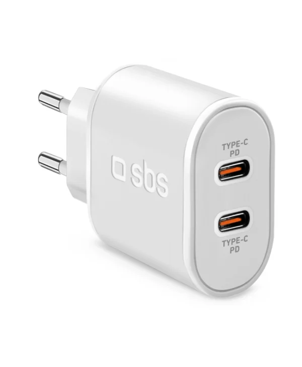 SBS Φορτιστής Χωρίς Καλώδιο με 2 Θύρες USB-C 20W Power Delivery Λευκός TETRPD20CCW