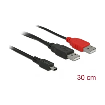 DeLock USB 2.0 Cable mini USB-B male - 2x USB-A male 0.3m (83178)