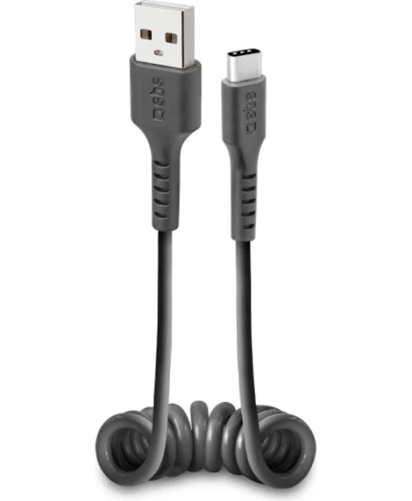 SBS Spiral USB 2.0 Cable USB-C male - USB-A Μαύρο 0.5m TECABLETYPCSK