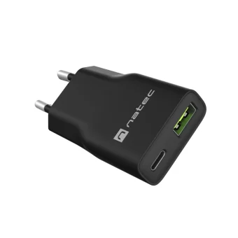 Natec Φορτιστής Χωρίς Καλώδιο GaN με Θύρα USB-A και Θύρα USB-C 20W Power Delivery Μαύρος (NUC-2377)