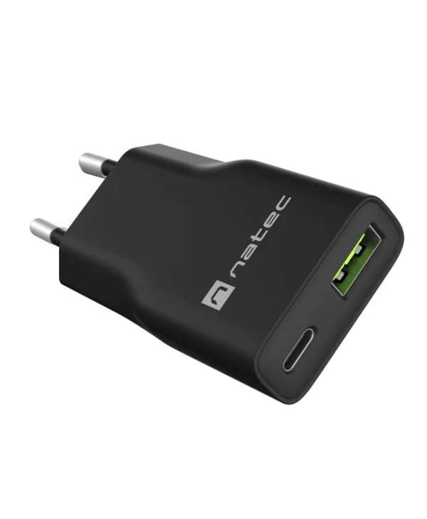 Natec Φορτιστής Χωρίς Καλώδιο GaN με Θύρα USB-A και Θύρα USB-C 20W Power Delivery Μαύρος (NUC-2377)
