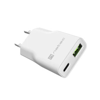 Natec Φορτιστής Χωρίς Καλώδιο GaN με Θύρα USB-A και Θύρα USB-C 20W Power Delivery Λευκός (NUC-2376)