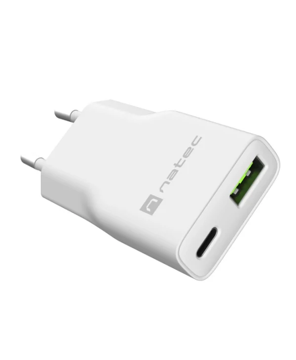 Natec Φορτιστής Χωρίς Καλώδιο GaN με Θύρα USB-A και Θύρα USB-C 20W Power Delivery Λευκός (NUC-2376)