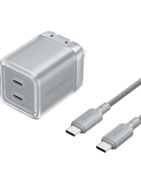 Vention Φορτιστής GaN με 2 Θύρες USB-C και Καλώδιο USB-C - USB-C 30W Power Delivery Γκρι (FCEH0-EU) TZ-FCFH0-EU