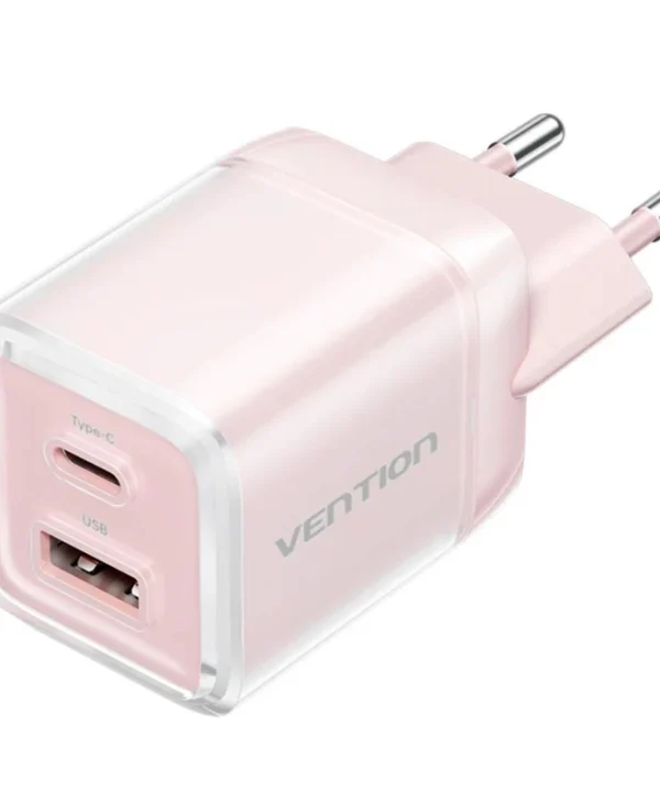 Vention Φορτιστής Χωρίς Καλώδιο GaN με Θύρα USB-A και Θύρα USB-C 45W Ροζ (TZ-FCFP0-EU)