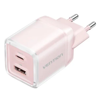 Vention Φορτιστής Χωρίς Καλώδιο GaN με Θύρα USB-A και Θύρα USB-C 30W Power Delivery Ροζ (TZ-FCEP0-EU)