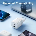 Vention Φορτιστής Χωρίς Καλώδιο GaN με Θύρα USB-A και Θύρα USB-C 30W Power Delivery Ροζ (TZ-FCEP0-EU) - Image 2
