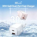 Vention Φορτιστής Χωρίς Καλώδιο GaN με Θύρα USB-A και Θύρα USB-C 30W Power Delivery Ροζ (TZ-FCEP0-EU) - Image 7