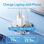Vention Φορτιστής Χωρίς Καλώδιο GaN με Θύρα USB-A και Θύρα USB-C 70W Ροζ (FCGP0-EU) TZ-FCGP0-EU - Image 4