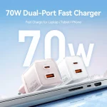Vention Φορτιστής Χωρίς Καλώδιο GaN με Θύρα USB-A και Θύρα USB-C 70W Ροζ (FCGP0-EU) TZ-FCGP0-EU - Image 9