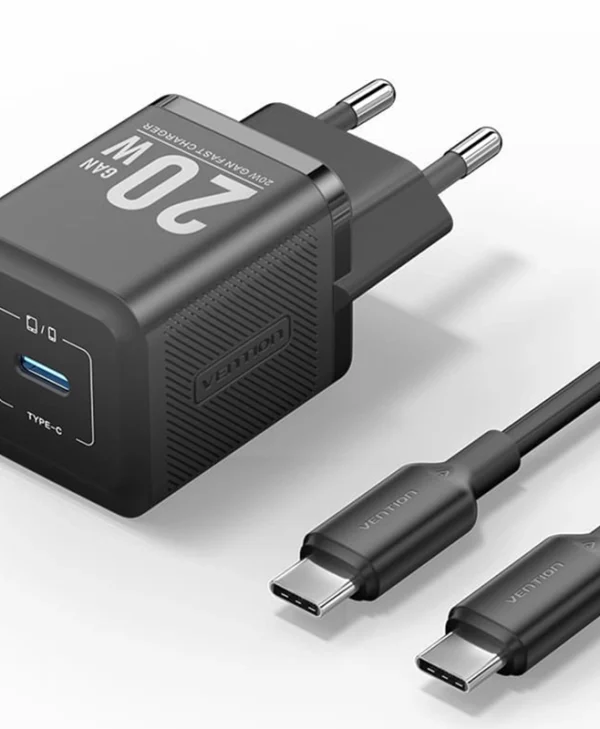 Vention Φορτιστής GaN με Θύρα USB-C και Καλώδιο USB-C - USB-C 20W Quick Charge 3.0 Μαύρος (TZ-FEPB0-EU-01)