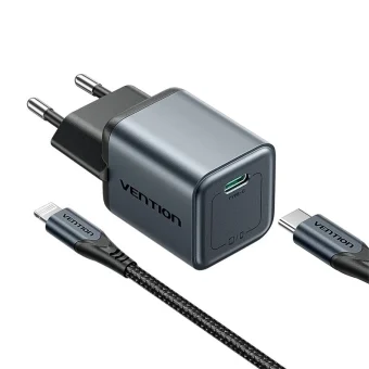 Vention Φορτιστής Χωρίς Καλώδιο GaN με Θύρα USB-C 20W Power Delivery / Quick Charge 2.0 / Quick Charge 3.0 Γκρι (TZ-FEVH0-EU)